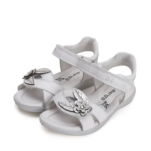 Sandale fete, piele naturala, alb cu floare argintie, D.D.Step- G072-41786BM-31-D.D. Step