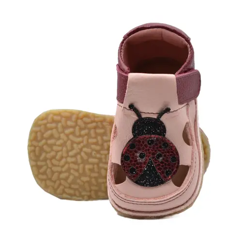 Sandale primi pasi cu scai, talpă flexibilă de cauciuc, perforatii  laterale, buburuza, grena- RO-20-4-19-By Pebebe