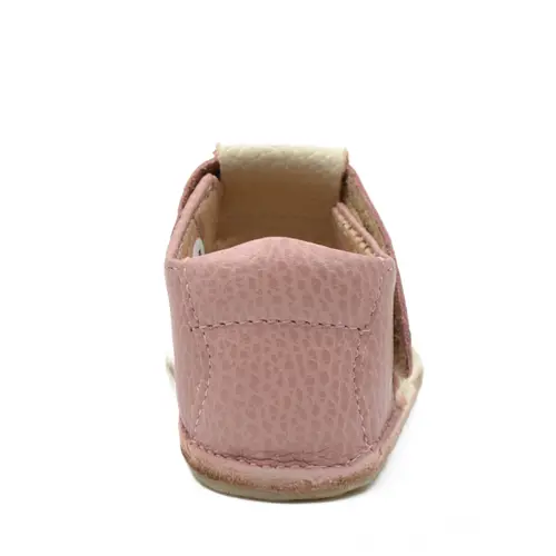 Sandale copii Barefoot primi pasi, talpă flexibilă de cauciuc, perforatii  laterale, pisica, crem cu roz- RO-20-11-24-By Pebebe