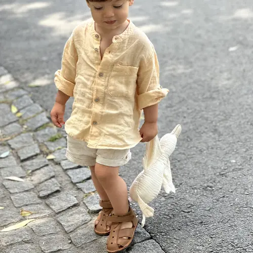 Sandale copii, primii pasi, piele naturala, talpa flexibila si inchidere cu scai, maro- RO-100-4-24-By Pebebe