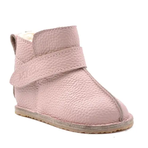 Cizme din piele pentru copii, talpa flexibila, imblanite, roz deschis- RO-106-18-24-By Pebebe
