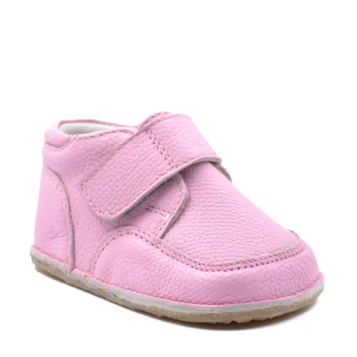 Ghete barefoot copii, din piele naturala cu scai si talpa din cauciuc, roz- RO-14-6-24-By Pebebe