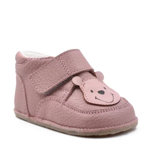 Ghete barefoot copii, piele naturala, captuseala textila, talpa din cauciuc, urs, roz- RO-23-2-24-By Pebebe