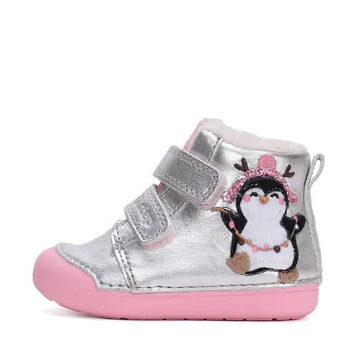 Ghete fete, piele naturala, talpa flexibila, captusite, argintiu, pinguin, D.D.Step- W066-42268B-25-D.D. Step