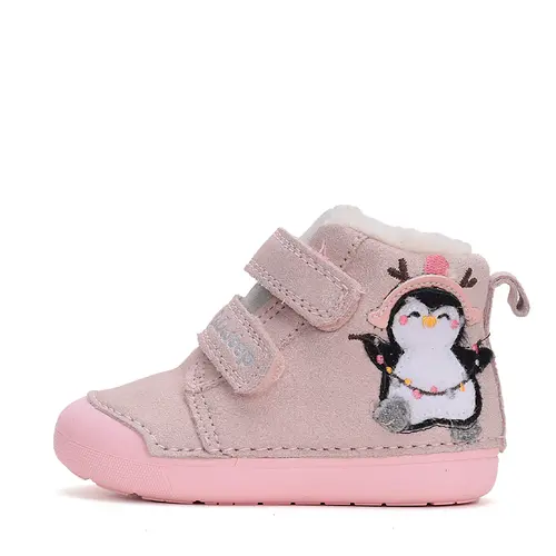 Ghete fete, piele naturala, talpa flexibila, captusite, roz, pinguin, D.D.Step - W066-42268A-25-