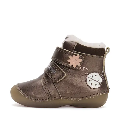 Ghete fete, piele naturala, talpa flexibila fluorescentă, imblanite, maro sidef, buburuza, D.D.Step- W015-42562A-24-D.D. Step