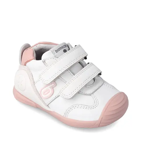 Pantofi copii, piele naturala, Biogateo Sport, alb, roz, Biomecanics- 221001-B-24-Biomecanics