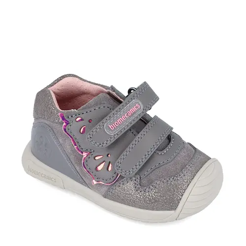 Pantofi copii, piele naturala, Biogateo Urban, mariposa, gri sidef, Biomecanics- 241108-B213-24-Biomecanics