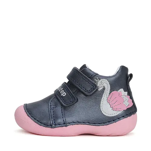 Pantofi fete, piele naturla, talpa flexibila, bleumarin sidef, lebada, D.D.Step- S015-42532-23-D.D. Step