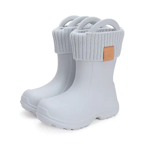 Cizme de cauciuc pentru copii, interior din material textil detasabil, gri deschis, D.D.Step - I106-42645-32/33-