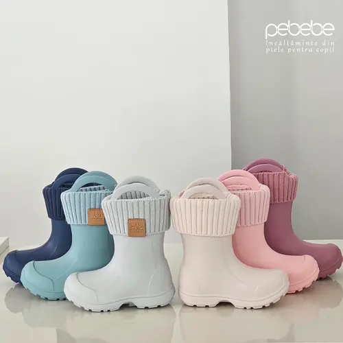 Cizme de cauciuc pentru copii, interior din material textil detasabil, bleumarin, D.D.Step - I106-42628-32/33-