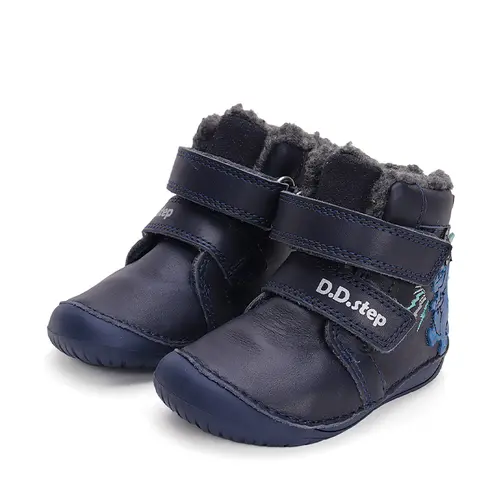 Ghete baieti barefoot, piele naturala, captusite, bleumarin, dinozaur, D.D.Step - W070-42838-25-