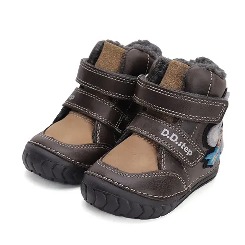 Ghete baieti, piele naturala, talpa flexibila, maro inchis, urs Koala, D.D.Step - W029-42498A-24-