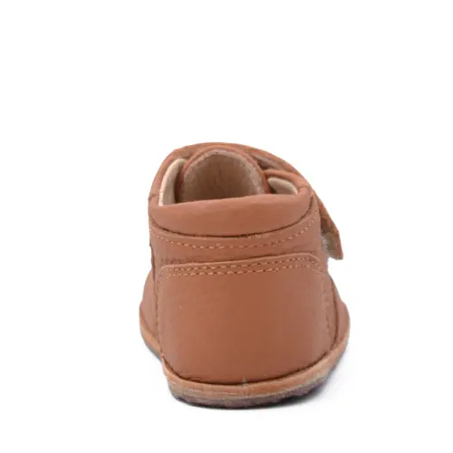 Ghete barefoot copii, din piele naturala cu scai si talpa din cauciuc, maro cognac- RO-14-7-21-By Pebebe