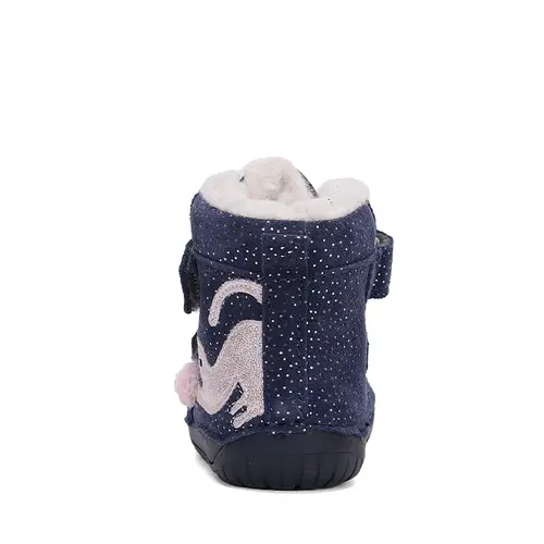 Ghete Barefoot fete, piele naturala, captusite, albastru inchis, pisica, D.D.Step - W070-42110-25-