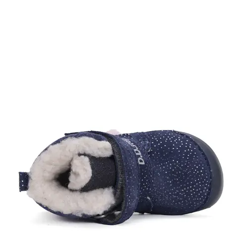 Ghete Barefoot fete, piele naturala, captusite, albastru inchis, pisica, D.D.Step - W070-42110-25-