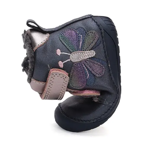 Ghete Barefoot fete, piele naturala, captusite, bleumarin sidef, fluture, D.D.Step - W070-42522-25-