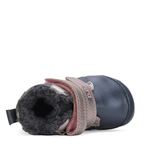 Ghete Barefoot fete, piele naturala, captusite, bleumarin sidef, fluture, D.D.Step - W070-42522-25-