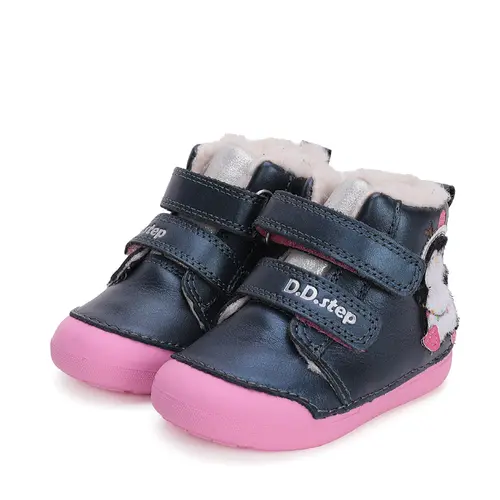 Ghete fete, piele naturala, talpa flexibila, captusite, bleumarin, pinguin, D.D.Step - W066-42268-25-D.D. Step