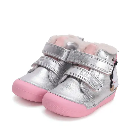 Ghete fete, piele naturala, talpa flexibila, captusite, argintiu, pinguin, D.D.Step - W066-42268B-25-