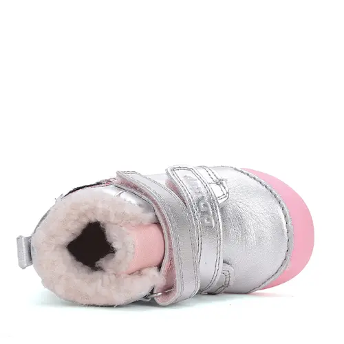 Ghete fete, piele naturala, talpa flexibila, captusite, argintiu, pinguin, D.D.Step - W066-42268B-25-