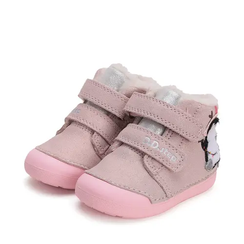 Ghete fete, piele naturala, talpa flexibila, captusite, roz, pinguin, D.D.Step - W066-42268A-25-