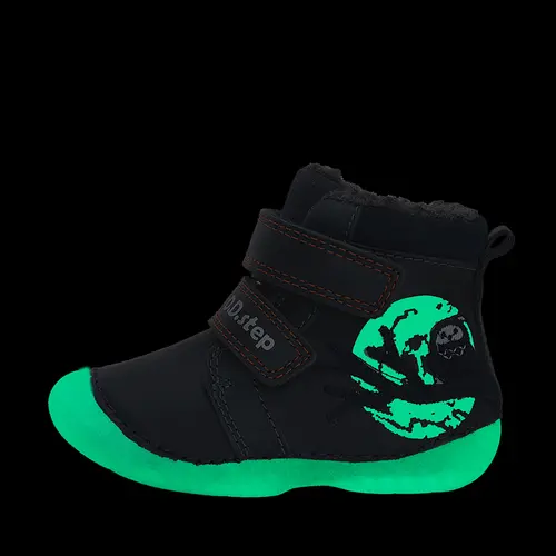 Ghete copii, piele naturala, talpa flexibila si fluorescentă, imblanite, bleumarin, bufnita, D.D.Step - W015-42249B-24-