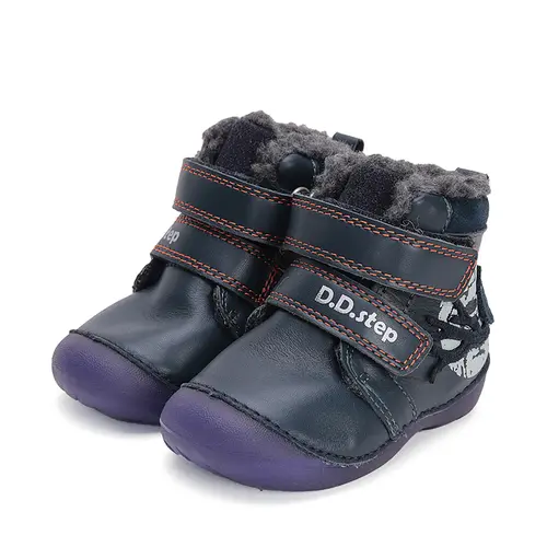 Ghete copii, piele naturala, talpa flexibila si fluorescentă, imblanite, bleumarin, bufnita, D.D.Step - W015-42249B-24-