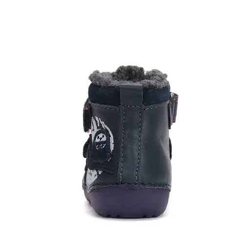 Ghete copii, piele naturala, talpa flexibila si fluorescentă, imblanite, bleumarin, bufnita, D.D.Step - W015-42249B-24-