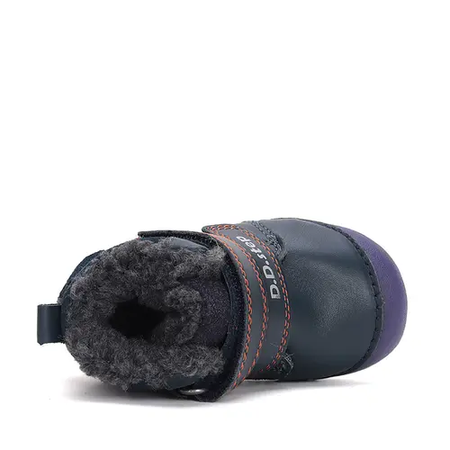 Ghete copii, piele naturala, talpa flexibila si fluorescentă, imblanite, bleumarin, bufnita, D.D.Step - W015-42249B-24-