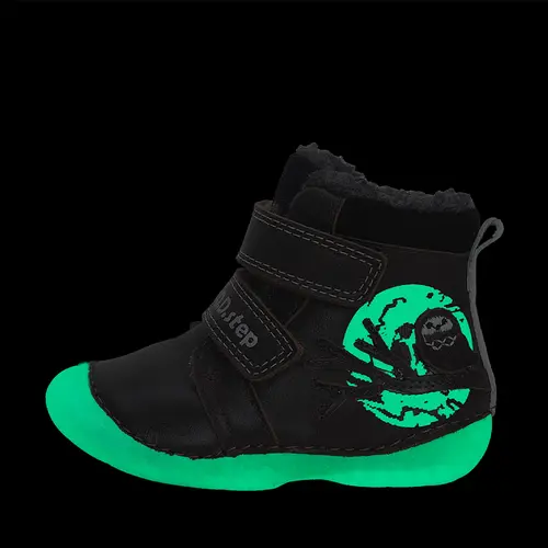 Ghete copii, piele naturala, talpa flexibila si fluorescentă, imblanite, maro inchis, bufnita, D.D.Step - W015-42249A-24-