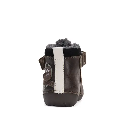 Ghete copii, piele naturala, talpa flexibila si fluorescentă, imblanite, maro inchis, bufnita, D.D.Step - W015-42249A-24-