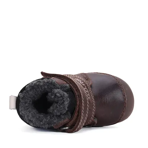 Ghete copii, piele naturala, talpa flexibila si fluorescentă, imblanite, maro inchis, bufnita, D.D.Step - W015-42249A-24-