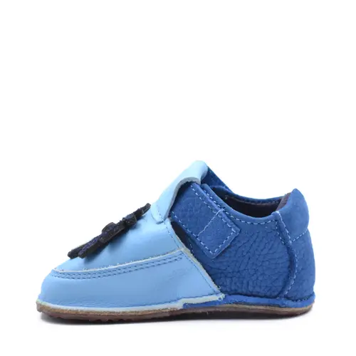 Pantofi pentru primii pasi din piele naturala, talpa flexibila, albastru, model cu leu- RO-16-19-24-By Pebebe