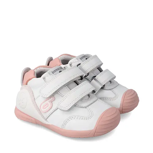 Pantofi copii, piele naturala, Biogateo Sport, alb, roz, Biomecanics- 221001-B-20-Biomecanics