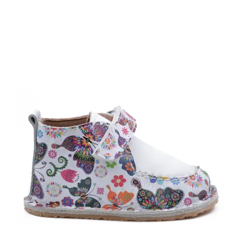 Pantofi din piele naturala pentru copii, talpa cauciuc, scai, Bubu, alb print fluturi- RO-110-8-24-By Pebebe Pantofi din piele naturala pentru copii, talpa cauciuc, scai, Bubu, alb print fluturi- RO-110-8-24-By Pebebe