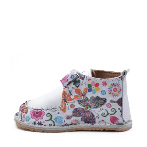 Pantofi din piele naturala pentru copii, talpa cauciuc, scai, Bubu, alb print fluturi- RO-110-8-24-By Pebebe Pantofi din piele naturala pentru copii, talpa cauciuc, scai, Bubu, alb print fluturi- RO-110-8-24-By Pebebe