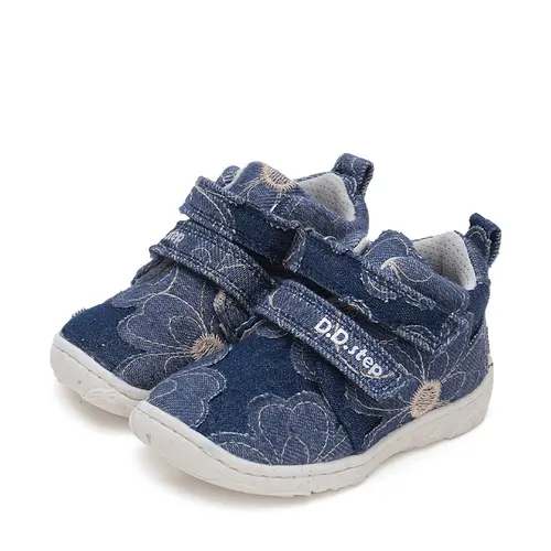 Pantofi fete, material textil, bleumarin, denim, flori, D.D.Step- C077-42610B-25-D.D. Step