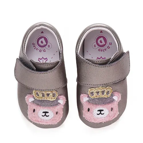 Pantofi primii pasi, interior, piele naturala, argintiu, ursulet, D.D.Step- K1596-42420-22/23-D.D. Step
