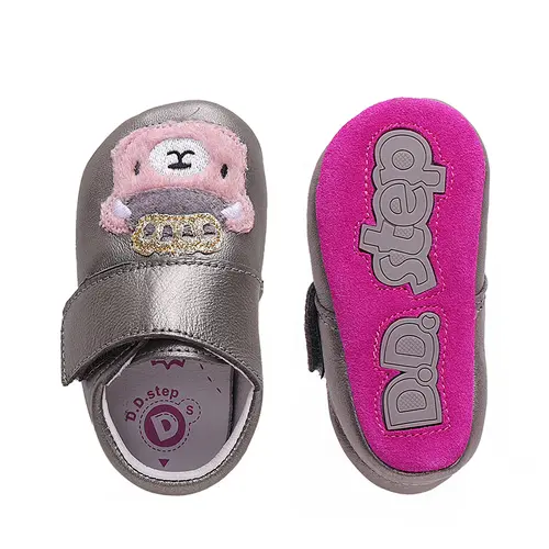 Pantofi primii pasi, interior, piele naturala, argintiu, ursulet, D.D.Step- K1596-42420-22/23-D.D. Step