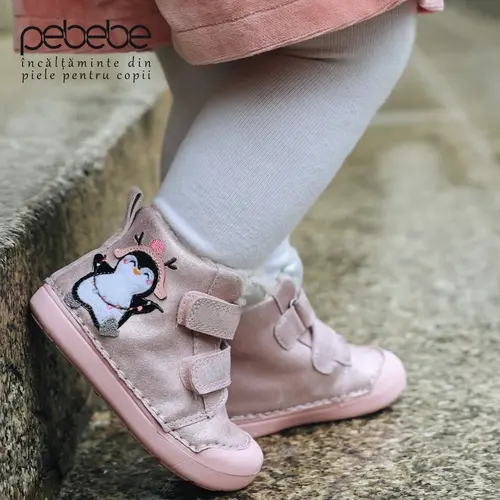 Ghete fete, piele naturala, talpa flexibila, captusite, roz, pinguin, D.D.Step- W066-42268A-25-D.D. Step