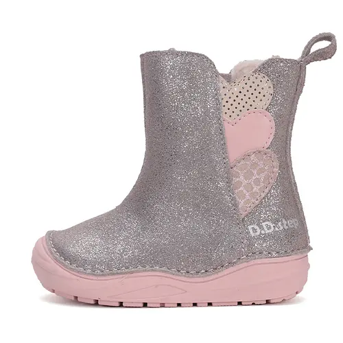 Cizme din piele naturala, talpa flexibila, argintiu, inimioare, D.D.Step- W071-42973A-25-D.D. Step
