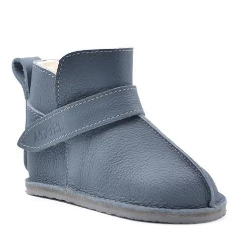 Cizme din piele pentru copii, talpa flexibila, imblanite, albastru fume- RO-106-26-24-By Pebebe