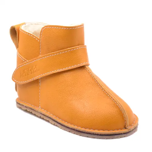 Cizme din piele pentru copii, talpa flexibila, imblanite, galben- RO-106-27-20-By Pebebe