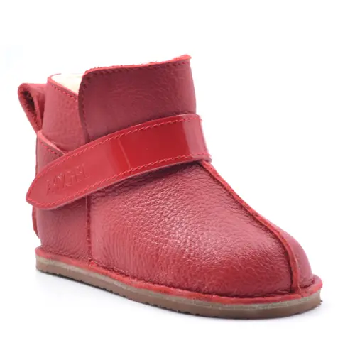 Cizme din piele pentru copii, talpa flexibila, imblanite, rosu- RO-106-8-23-By Pebebe
