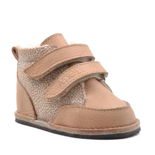Ghete copii Barefoot, piele naturala, captuseala din blana, talpa felxibila, camel, Stuy- RO-115-5-24-By Pebebe