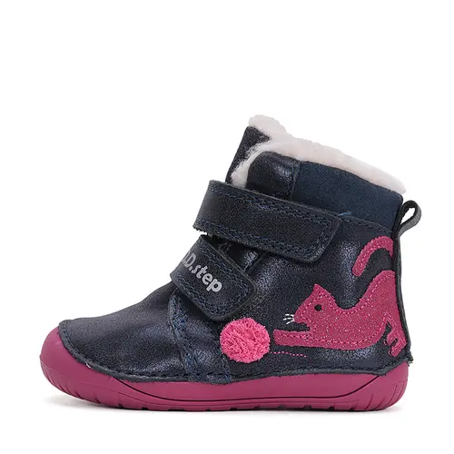 Ghete Barefoot fete, piele naturala, captusite, bleumarin, pisica, D.D.Step- W070-42110A-25-D.D. Step