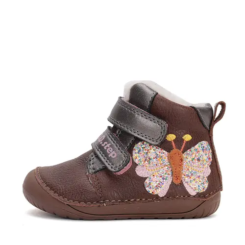 Ghete Barefoot fete, piele naturala, captusite, maro inchis, fluture, D.D.Step- W070-42522A-25-D.D. Step