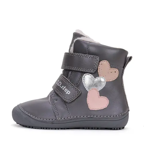 Ghete barefooot fete, piele naturala, captuseala, gri, inimioare, D.D.Step - W063-42152AM-30-