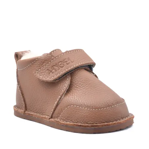 Ghete barefoot Copii,  captuseala din blana,  talpa flexibila, maro, Smiley- RO-600-5-22-
